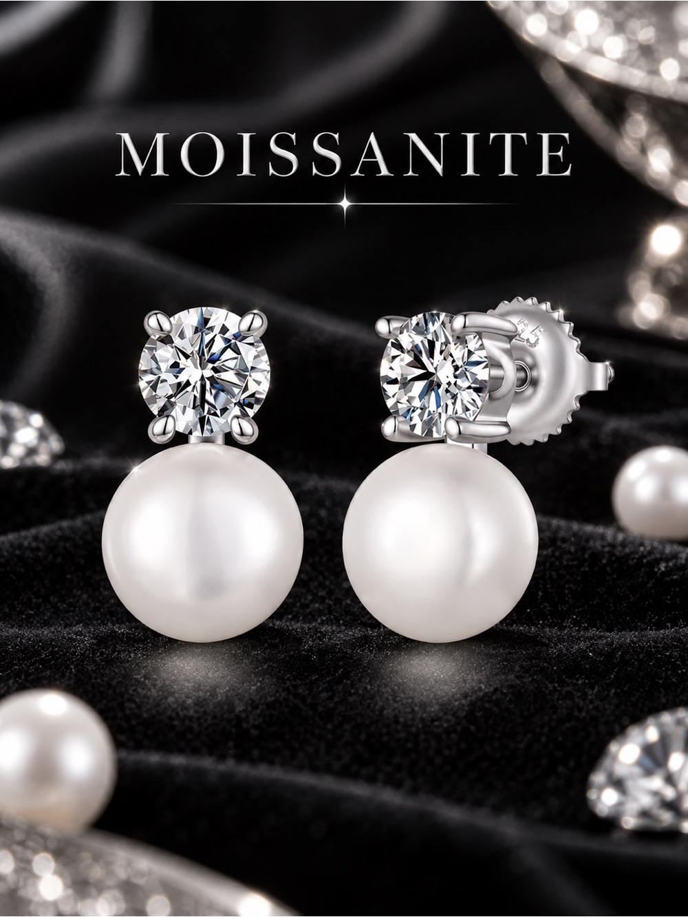 Genuine Pearl & Moissanite Stud Earrings - Sterling Silver